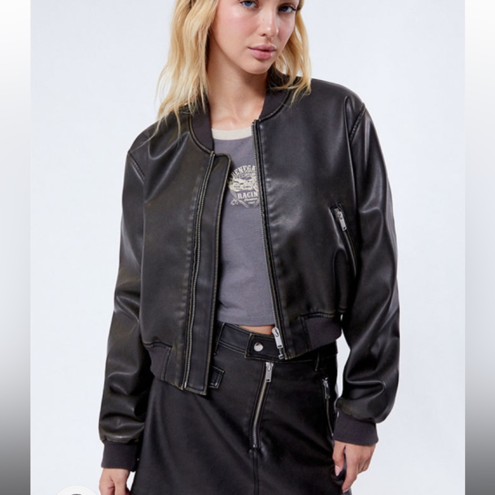 Pacsun Faux Cropped Leather Bomber Jacket Sz Sm